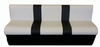 Rear seat light grey with black strip centres black carpet on base back view